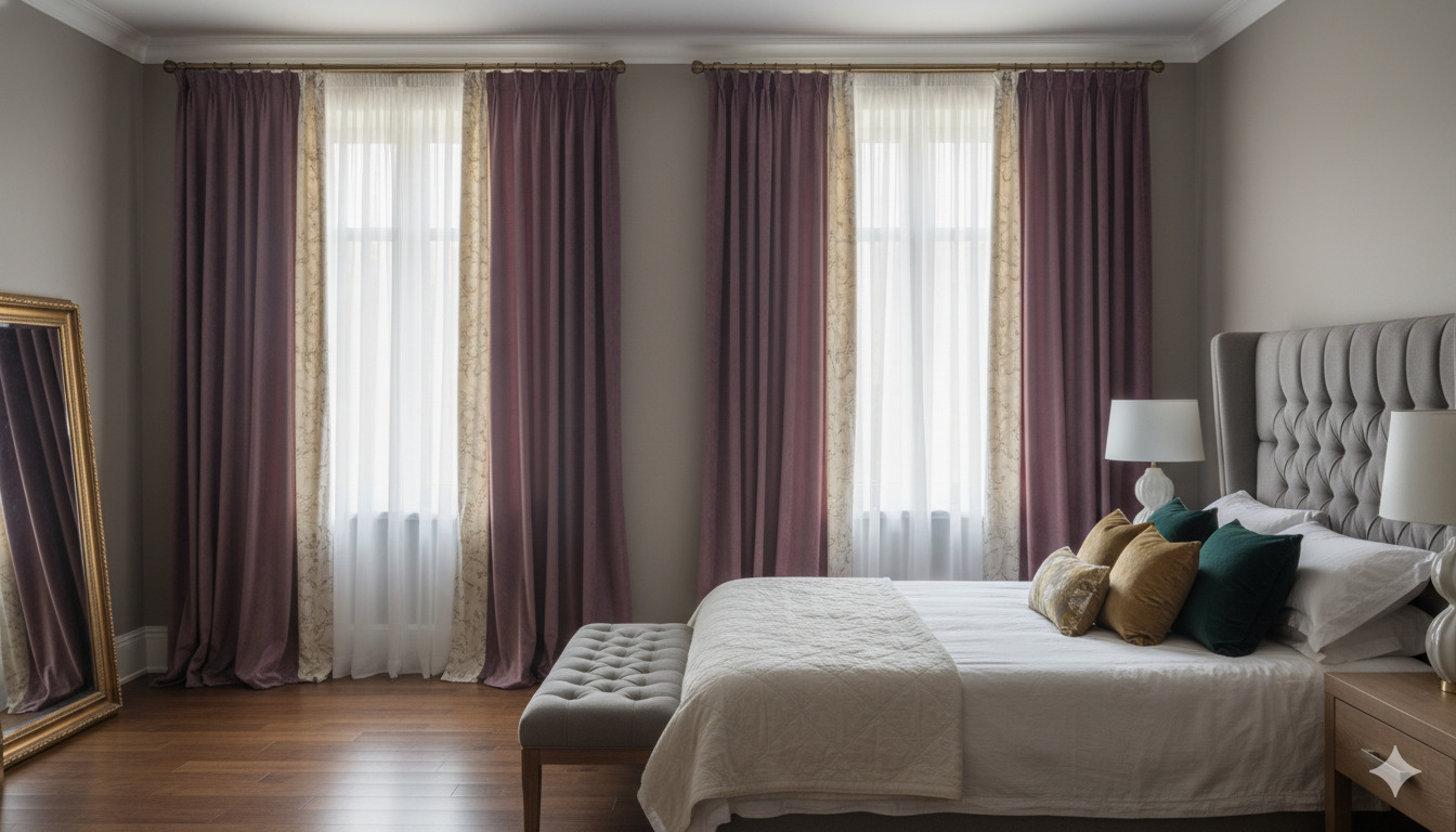 Bedroom with elegant custom curtains